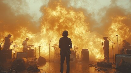 Music Performance Surrounded by Dramatic Flames