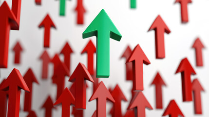 green growth arrow among red arrows concept for success