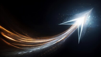 A dynamic light arrow moves upward, symbolizing progress and direction against a dark backdrop, evoking energy and movement.