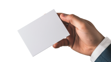 Hand holding a business card with example text design on white background