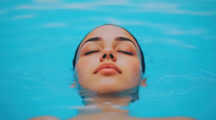 Woman Relaxing in Pool with Closed Eyes and Calm Expression