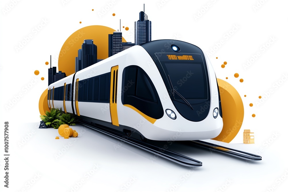 Aufkleber Minimalist icon of urban rail and subway infrastructure, with clean, simple lines showing the integration of public transportation in the city.