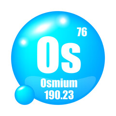 Osmium icon. Os chemical element. Atomic number 76. Mass 190.23. Blue sphere vector.