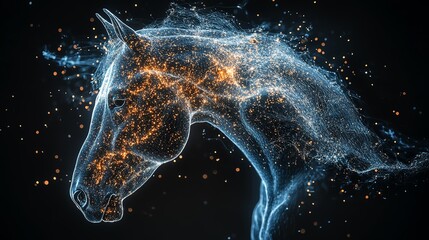 Neural pathways in a horses brain focusing on motor skills, Equine Brain Function, movement and coordination concept