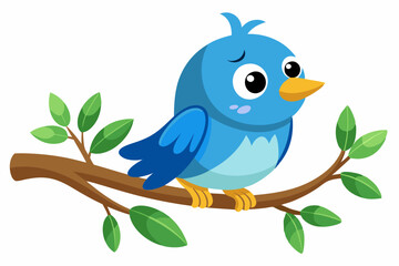  cute birds building their first nest on a branch of a large tree on a white background