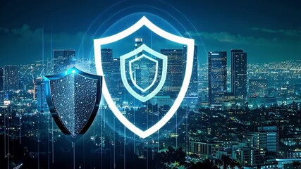 Digital shield is hovering over the los angeles skyline at night, symbolizing the concept of cybersecurity and data protection in a modern metropolis - Powered by Adobe