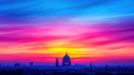 Fototapeta premium Vibrant Sunset over City Skyline with Dome Building
