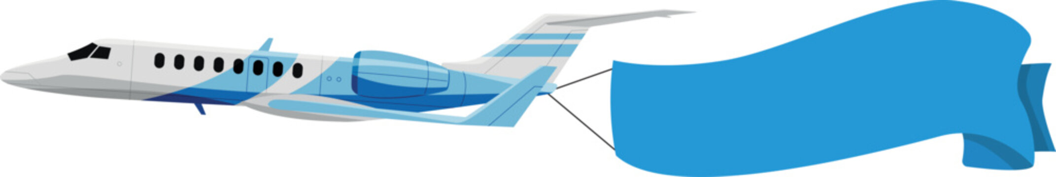 Airplane with blank banner ribbon template. Sky ad