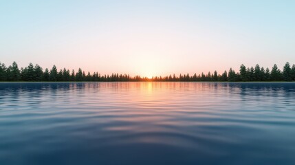Fototapeta premium Tranquil Lake Sunset with Silhouetted Trees