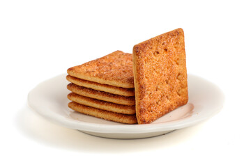 Biscuit cracker with beef floss flavor. isolated on white background. 