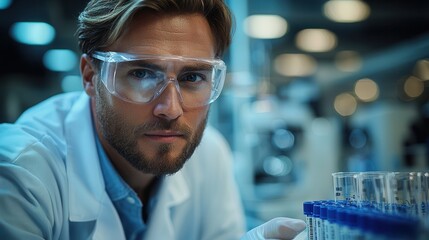 Male Scientist in Laboratory with Test Tubes