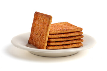 Biscuit cracker with beef floss flavor. isolated on white background. 