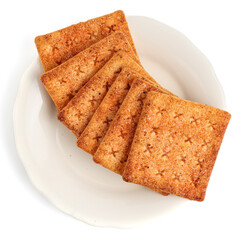 Biscuit cracker with beef floss flavor. isolated on white background. 