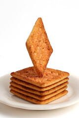 Biscuit cracker with beef floss flavor. isolated on white background. 