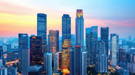 Obraz premium Singapore Skyline Cityscape Sunset Skyscrapers Urban Architecture