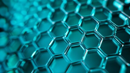 Abstract close-up of a hexagonal honeycomb structure in vibrant blue tones, showcasing intricate patterns and textures.
