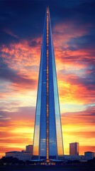 Stunning Sunset Over Lotte World Tower in Seoul: Iconic South Korean Skyscraper Illuminated with Spectacular Colors at Dusk