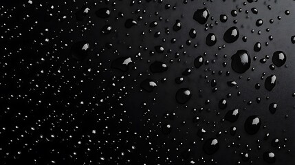 Fototapeta premium Water drops on a black background. Glass texture with droplets. Surface wet with dew. Abstract wallpaper in bubbles. 