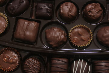 Box of Assorted Chocolate Candies For Gift Close up