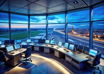 Air Traffic Control Tower Room with Generative AI Technology for Enhanced Flight Management Systems