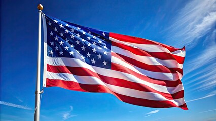 Obraz premium American Flag Waving Proudly Against a Clear Blue Sky on a Bright Sunny Day in the United States