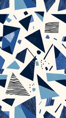 Obraz premium A seamless design of hand-drawn geometric shapes in varying shades of blue on a light background