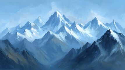 Obraz premium Majestic Snowy Mountain Range Landscape Digital Art Illustration
