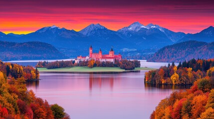 Majestic Bavarian Castle on a Serene Autumn Lake