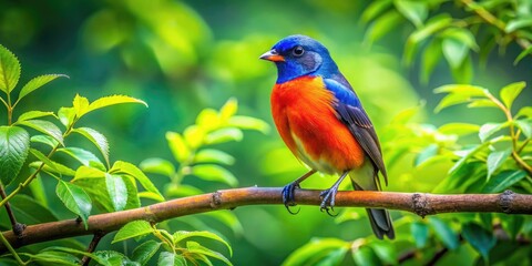 Fototapeta premium Bird Perched Gracefully on a Tree Limb Surrounded by Vibrant Green Foliage in Natural Habitat