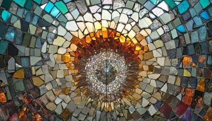 A colorful mosaic with a central glittering eye.