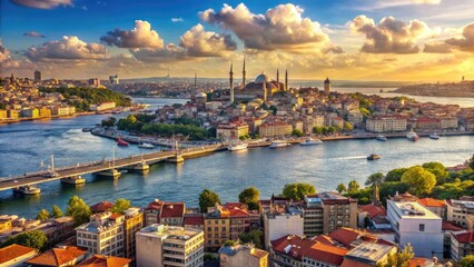 Fototapeta premium Breathtaking Istanbul City Panorama with Golden Horn Bay and Architectural Marvels of the City