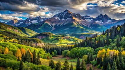 Fototapeta premium Breathtaking Mountain Landscape and Lush Forest Surroundings near Telluride in Colorado's Wilderness
