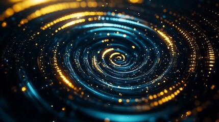 Abstract swirling lights in blue and gold, creating a mesmerizing effect against a dark background.