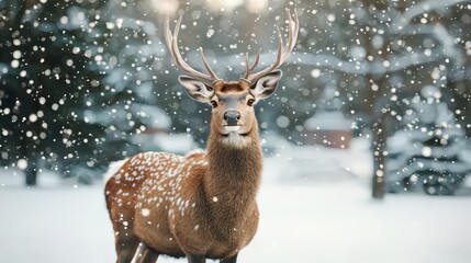 Majestic Deer in Snowy Winter Forest   Wildlife Photography
