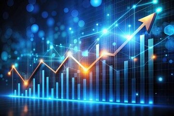 Business Growth Strategy with Data Analysis and Digital Marketing Represented by Glowing Arrow and Graph