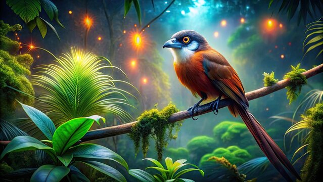 Captivating Capuchinbird Perched Among Lush Green Foliage in Vibrant Tropical Rainforest Setting