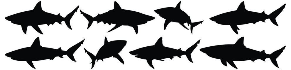 Shark silhouette set vector design big pack of fish illustration and icon