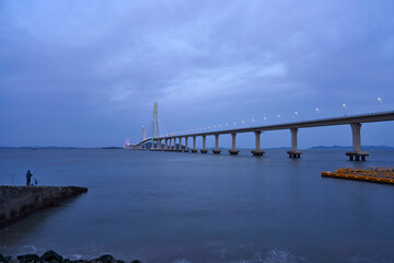 Night view of Angel Bridge(1004 Bridge) near Sinan-gun, South Korea