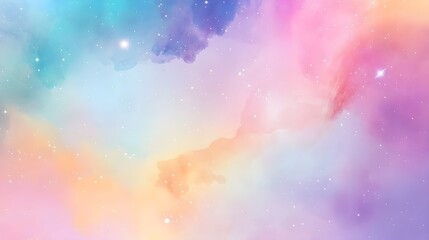Fototapeta premium A vibrant watercolor galaxy with swirling stars and nebulae, set against a light pastel background for an ethereal look