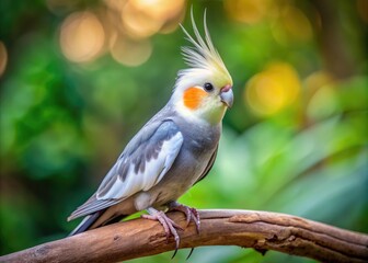 Obraz premium Charming white face cockatiel perched gracefully on a branch in a beautiful natural setting
