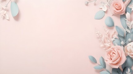 Elegant wedding invitation card design with floral embellishments on a soft pastel background, featuring ample copy space for personalized text