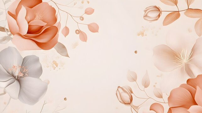 Elegant wedding invitation card design with floral embellishments on a soft pastel background, featuring ample copy space for personalized text