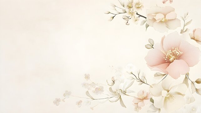 Elegant wedding invitation card design with floral embellishments on a soft pastel background, featuring ample copy space for personalized text