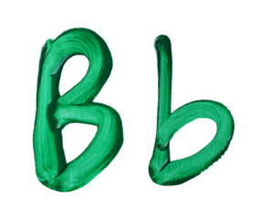 Artistic representation of the letters B and a painted in vibrant green with transparent image of PNG format extension.