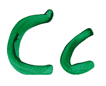 Artistic representation of the letters C and a painted in vibrant green with transparent image of PNG format extension.