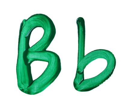 Artistic representation of the letters B and a painted in vibrant green with transparent image of PNG format extension.
