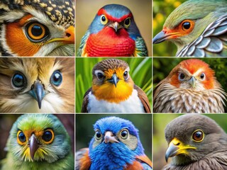 Fototapeta premium Close-Up Images of Various Bird Body Parts Showcasing Unique Features and Textures in Nature