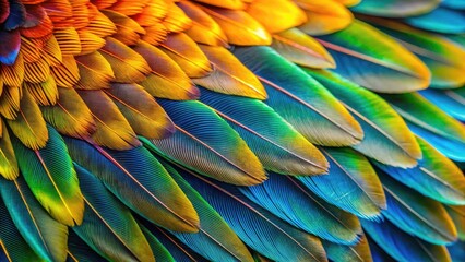 Fototapeta premium Close-up of a Bird Wing Showcasing Intricate Feathers and Natural Patterns in Bright Colors