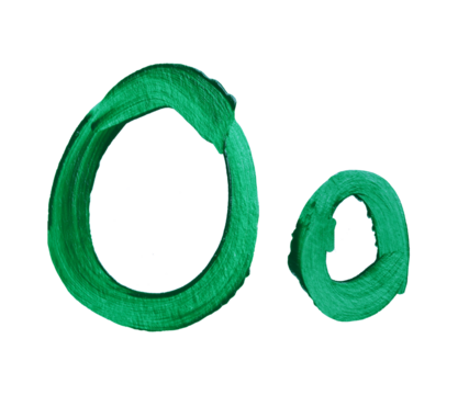 Artistic representation of the letters O and o painted in vibrant green with transparent image of PNG format extension.