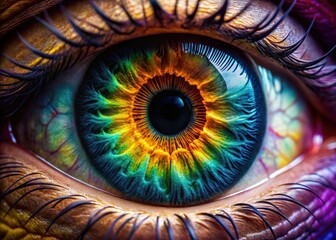 Obraz premium Close-Up of a Stunning Iris Eye with Intricate Patterns and Vivid Colors in Natural Light